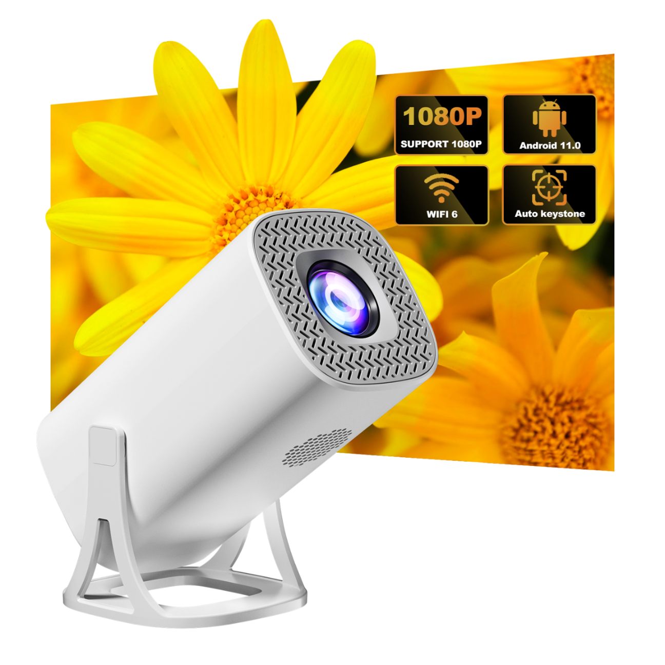 Portable Mini Projector, 1080P Full HD Projector, WiFi 5G BT 5.0, 180° Can Be Rotated, Android 11,