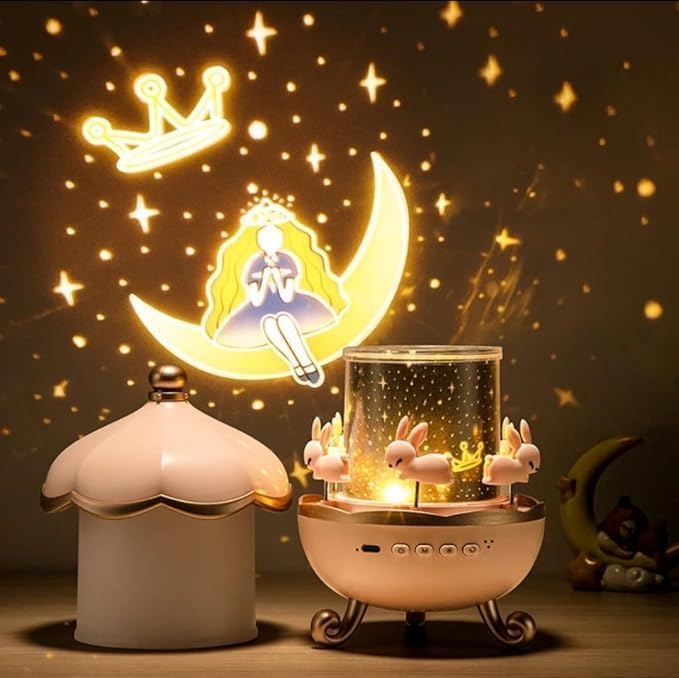 Bunny Night Light Cabin Projector Lamp 360° Rotatable LED Night Lamp for Kids Room Decor