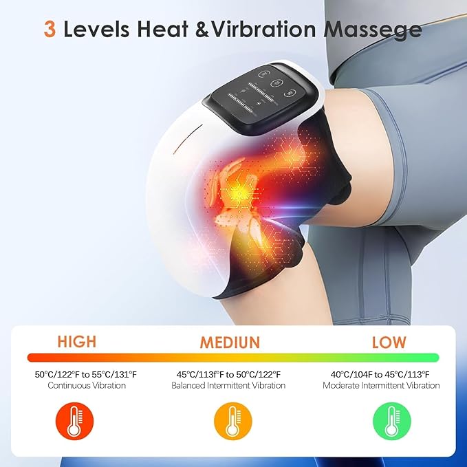 Knee Massager for Joint Pain Relief with Heat, Rechargeable Red Light Vibration Knee Machine