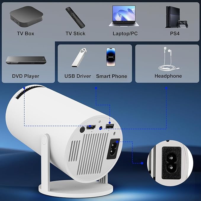 Portable Mini Projector, 1080P Full HD Projector, WiFi 5G BT 5.0, 180° Can Be Rotated, Android 11,