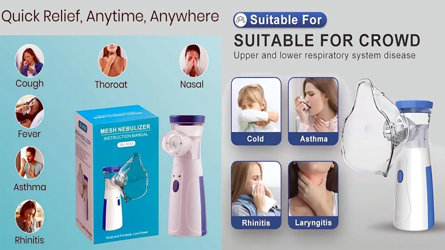 Portable Mesh Nebulizer for Adults & Kids, Handheld Nebuliser Machine with 1 Mouth piece - (White)