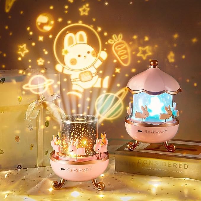 Bunny Night Light Cabin Projector Lamp 360° Rotatable LED Night Lamp for Kids Room Decor