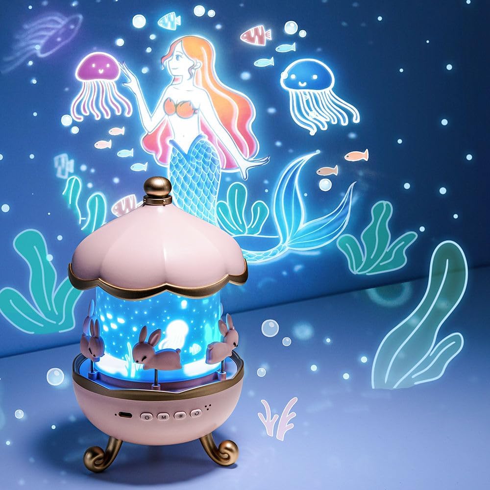 Bunny Night Light Cabin Projector Lamp 360° Rotatable LED Night Lamp for Kids Room Decor