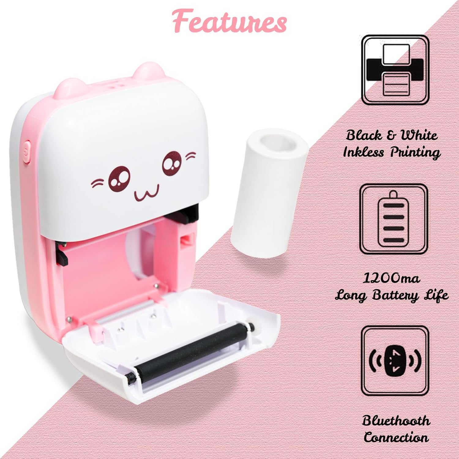 Mini Portable Thermal Printer – Bluetooth Wireless Photo & Label Printer for Kids with 1 Paper Roll
