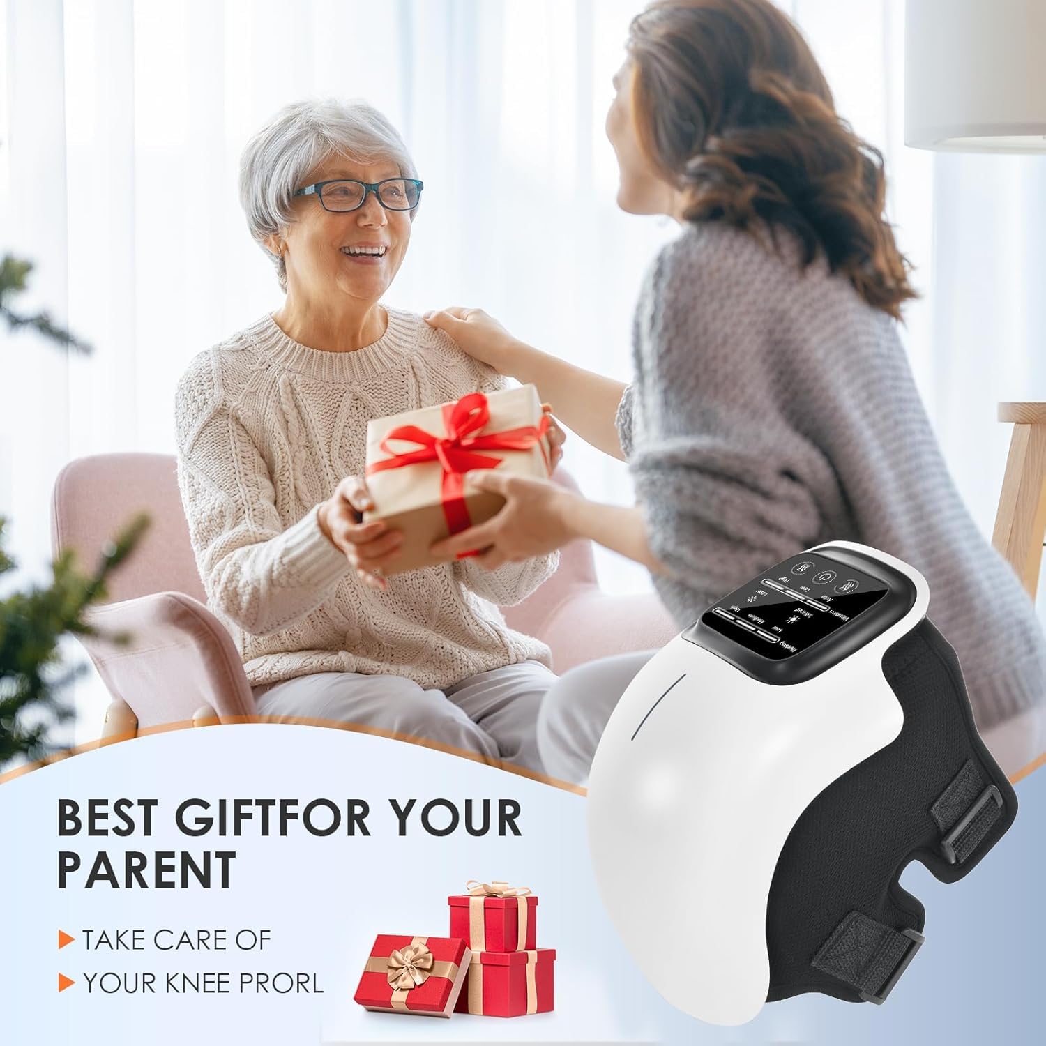Knee Massager for Joint Pain Relief with Heat, Rechargeable Red Light Vibration Knee Machine
