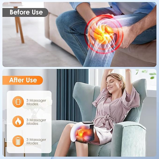 Knee Massager for Joint Pain Relief with Heat, Rechargeable Red Light Vibration Knee Machine