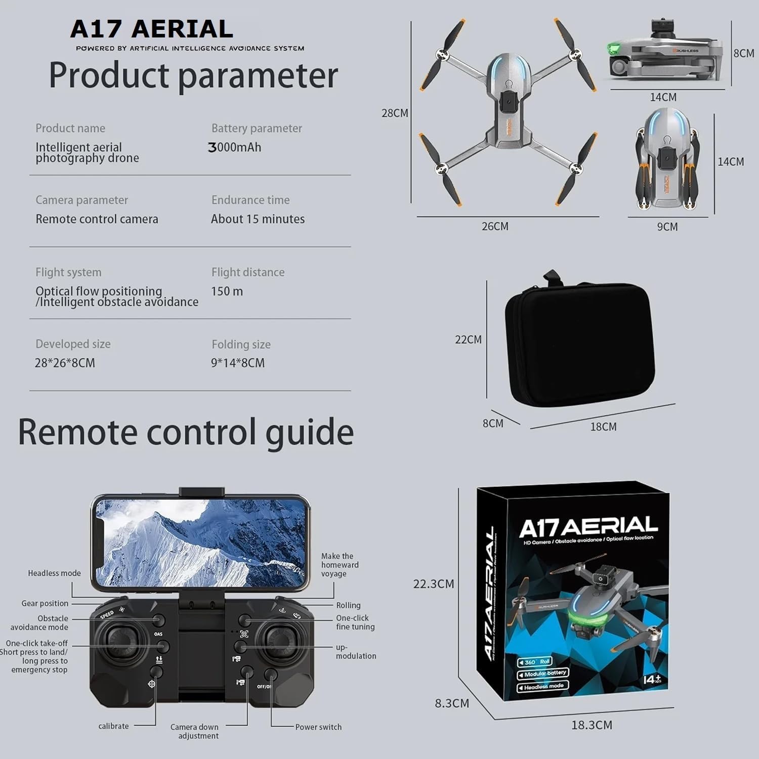 A17 Aerial Foldable HD Camera Drone | WiFi FPV Quadcopter with Optical Flow, Gesture Control