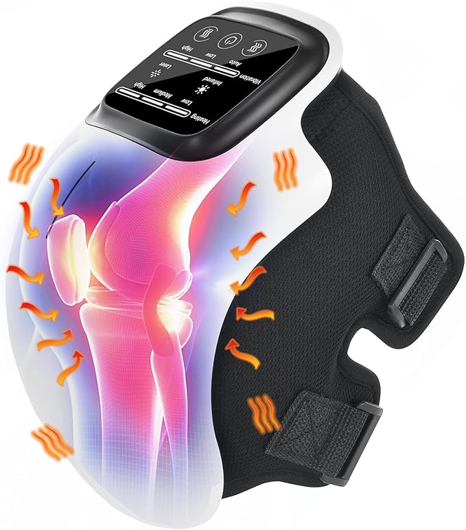 Knee Massager for Joint Pain Relief with Heat, Rechargeable Red Light Vibration Knee Machine