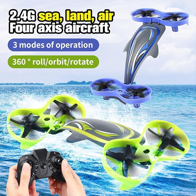 6 Channel Waterproof 2-in-1 Whale 6 Axis【Can swim in Water & Fly in Air】Quadcopter Drone【Pack of 1