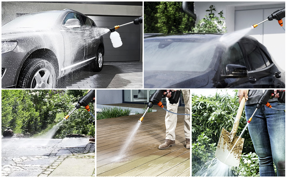Cordless Pressure Washer, 48V Lithium Battery, 40cm Extension Rod, Dual Nozzle with Carrying Case